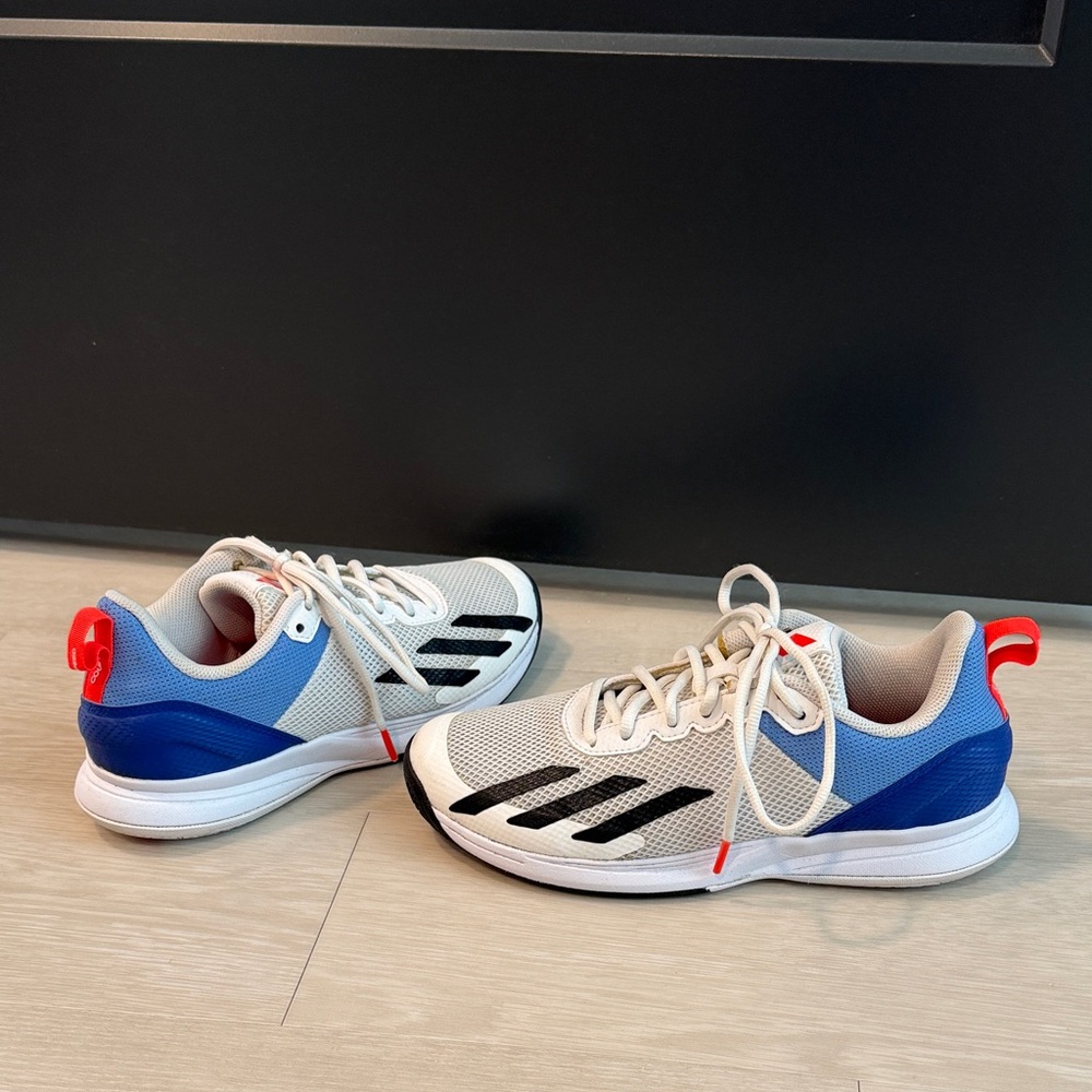 Men’s Adidas White and Blue Court Shoes Size 8